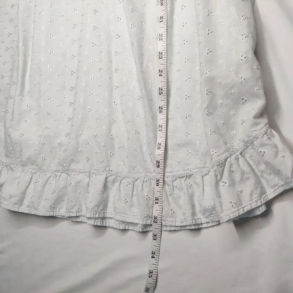 Vtg Soft Surroundings Baby Blue Eyelet Floral Embroidered Cotton Nightgown Small